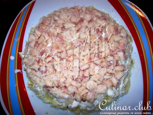 Салат "Форелька в шубке, да под шапкой"