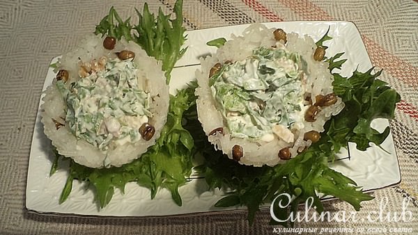 Рисовые корзиночки с фасолью "Маш", с салатом и осьминожками!