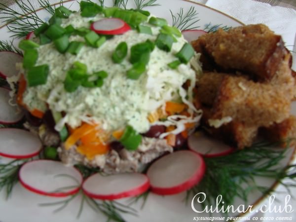 салат ,, Мясной с фасолью,, (вариант)