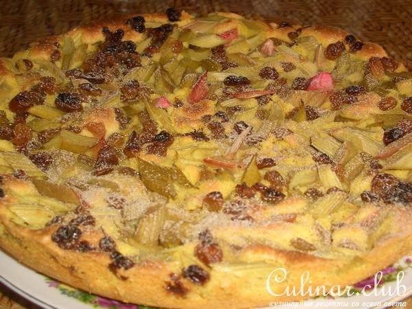 Кукурузный бисквит с ревенем и изюмом