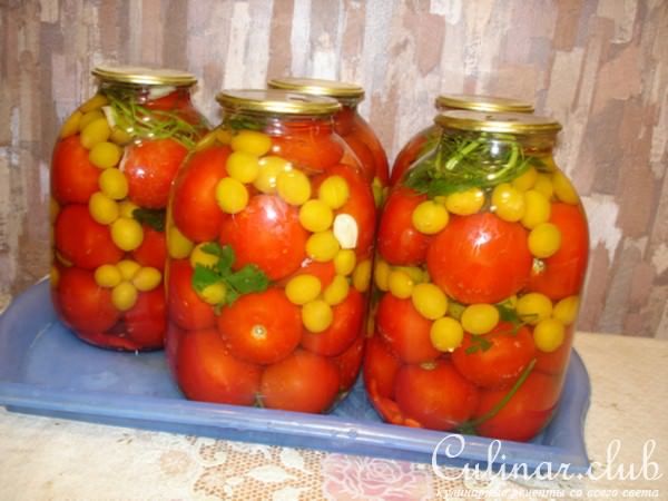 Консервированные помидоры с желтой алычей(ткемали), без уксуса.
