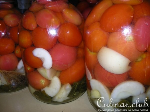 Маринованные помидоры с яблоками (без уксуса)