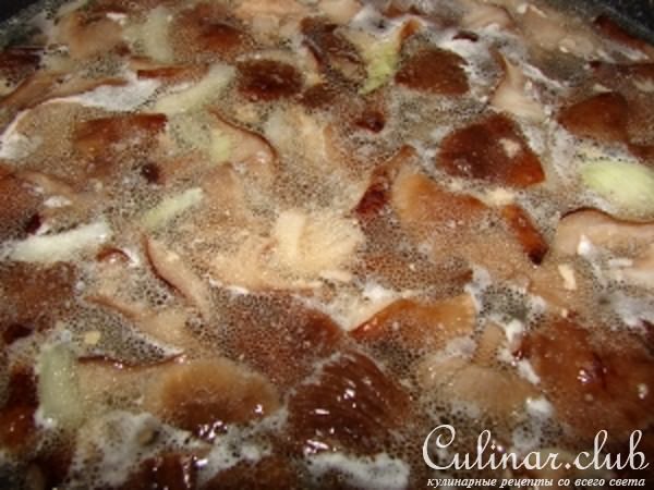 Суп с домашней лапшой, тушёнкой и грибами.