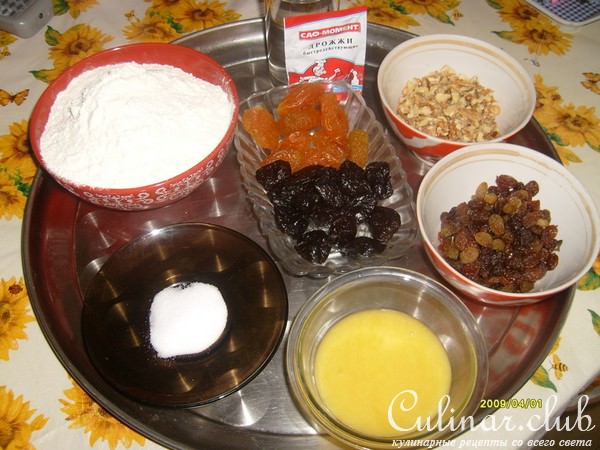 Хлеб с сухофруктами и орехами.